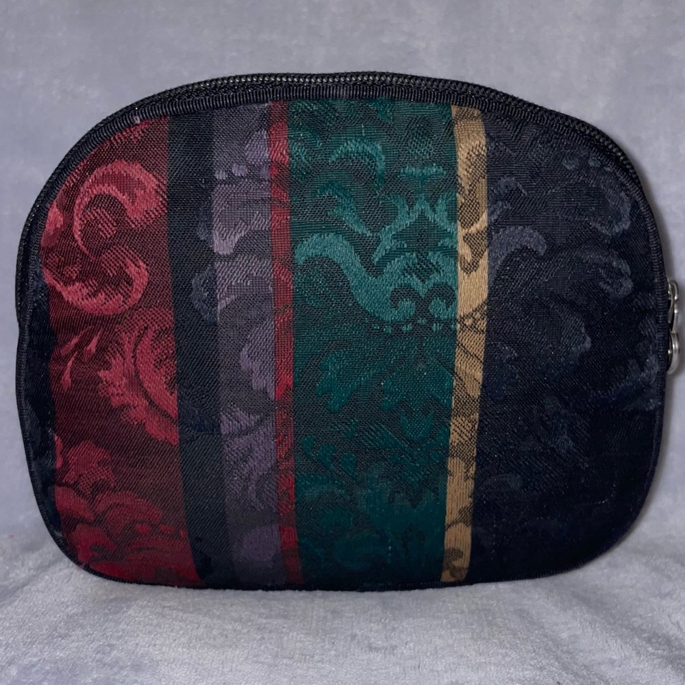 Oscar De La Renta Vintage Makeup Toiletry Bag Maroon/Green/Gold Tapestry Print